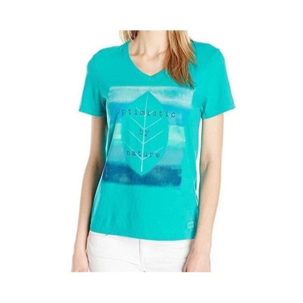 Life Is Good Womens Crusher V Neck T Shirt XS Optimistic By Nature Green